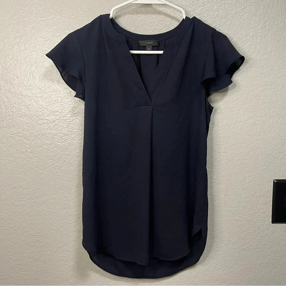 EUC J.Crew Vneck Cap Sleeve Sheer Blouse Size 00 - Picture 1 of 4